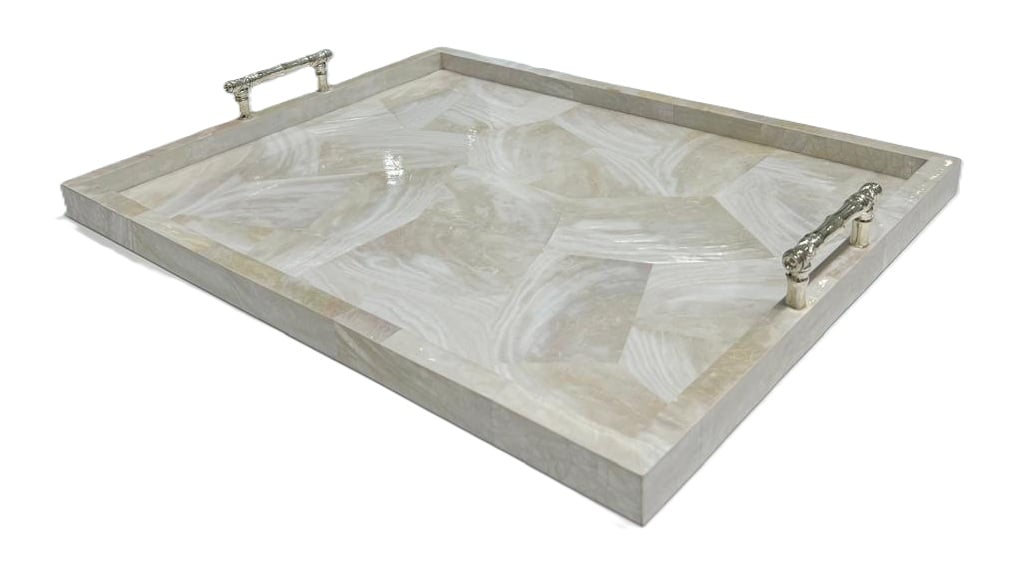 Large Cream Tray with Bamboo Handles - صورة 1