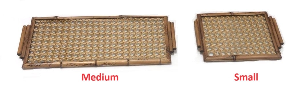 Small Rectangular Bamboo Tray with Gold Straw & Glass Bottom - صورة 7