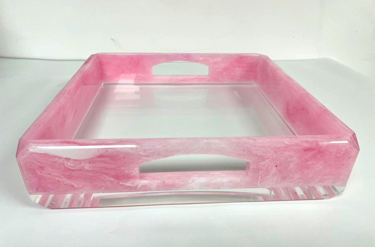 Square Pink Tray with handles - Image 3