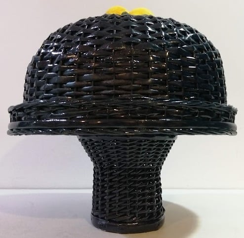 Dark Blue Rattan Cake Holder with Base & Ceramic Sicilian Lemon Adornment on the Top - صورة 2