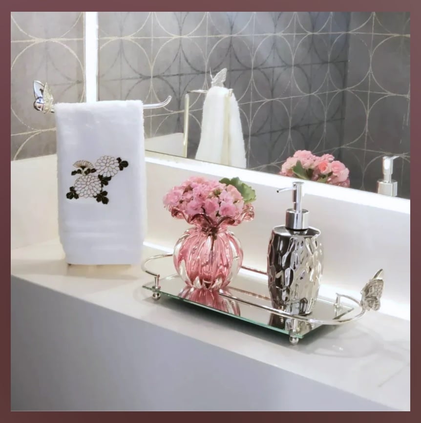 Set of flowers rect tray with towel stand - صورة 3