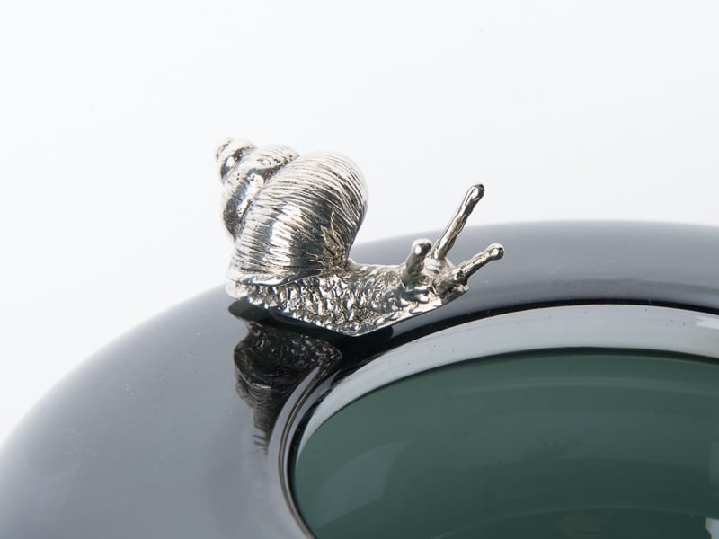  Luxury Dark Green Murano Crystal Big Bowl with Decorative Snail Silver Plated - صورة 2