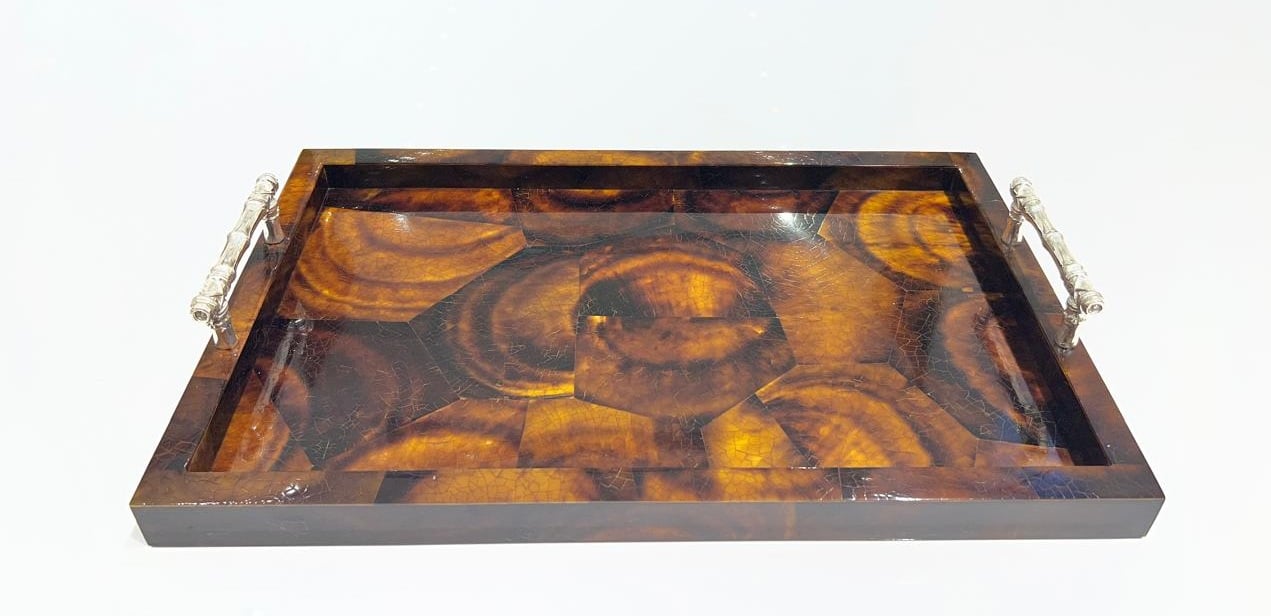 Medium Brwon Tray with Bamboo Handles - صورة 1