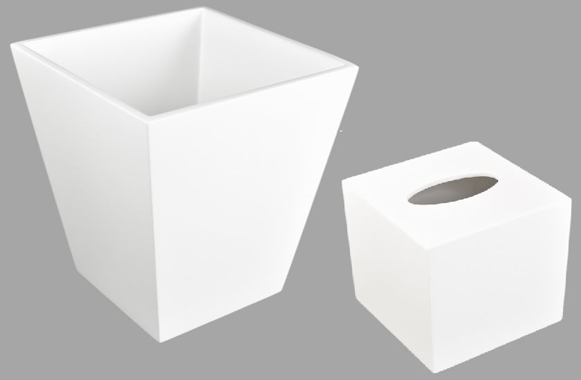 Elegant White Color ‎Wood Set of Tissue Box & Waste Basket - صورة 1