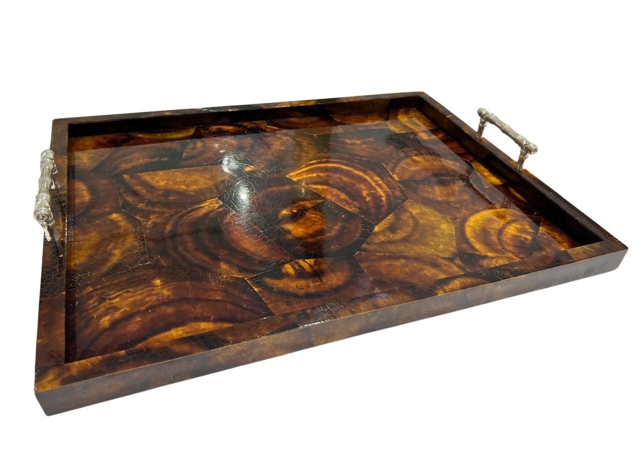 Large Brwon Tray with Bamboo Handles - صورة 1