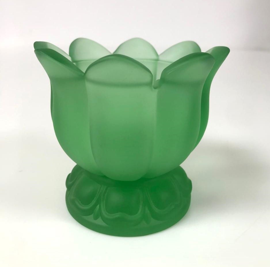 Small Crystal Vase Lotus Flower in Green Color - صورة 2