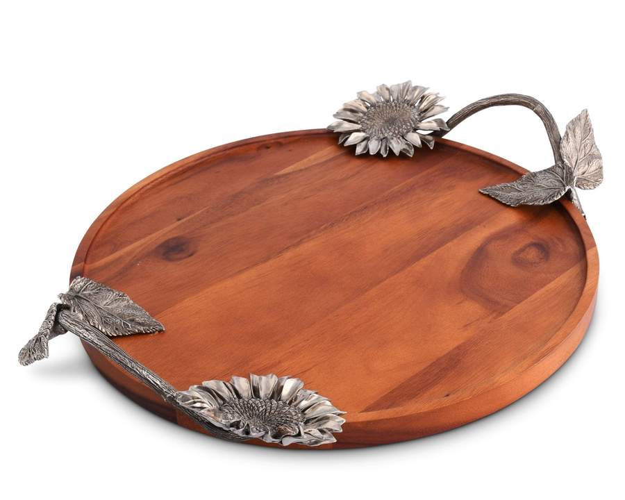 Sunflower Wood Serving Round Big Tray - صورة 3