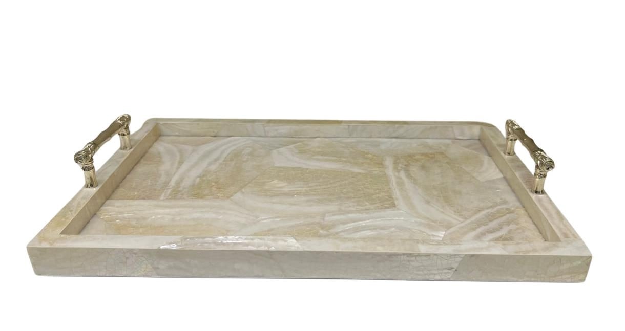 Medium Cream Tray with Bamboo Handles - صورة 7