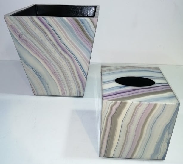 Elegant Lavender Color ‎Wood Set of Tissue Box & Waste Basket - صورة 1