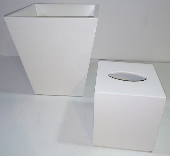 Elegant White Color ‎Wood Set of Tissue Box & Waste Basket - صورة 2
