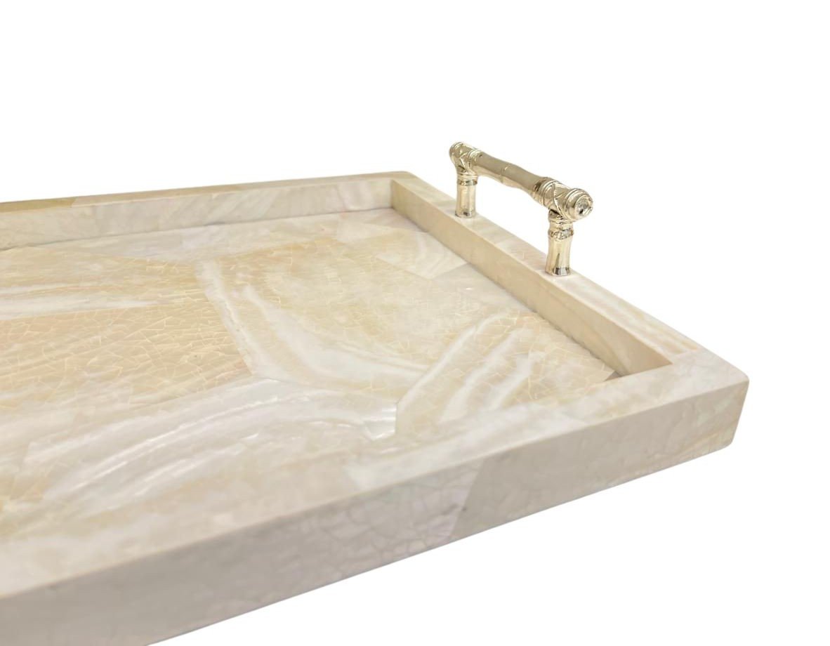 Medium Cream Tray with Bamboo Handles - صورة 5