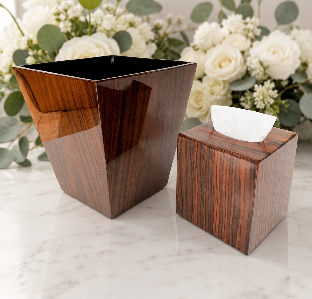 Luxury Set of Tissue Box & Waste Basket - صورة 2