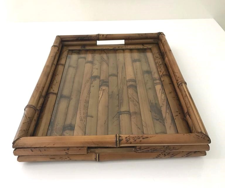 Medium Rectangular Bamboo Tray with Glass Bottom - صورة 6