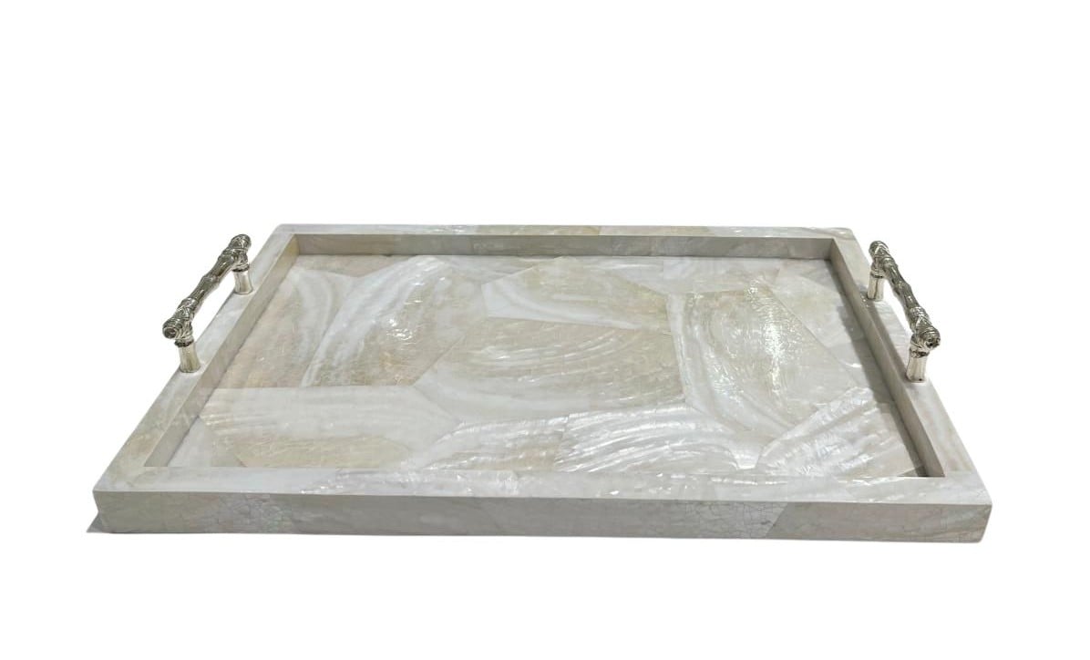 Medium Cream Tray with Bamboo Handles - صورة 1