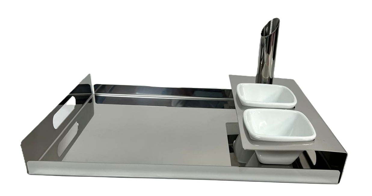 Tray with 2 Squared Porcelains Cups +Flower Vase - صورة 2