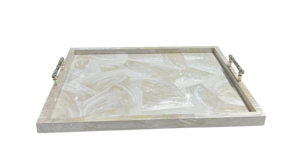 Large Cream Tray with Bamboo Handles - صورة 2
