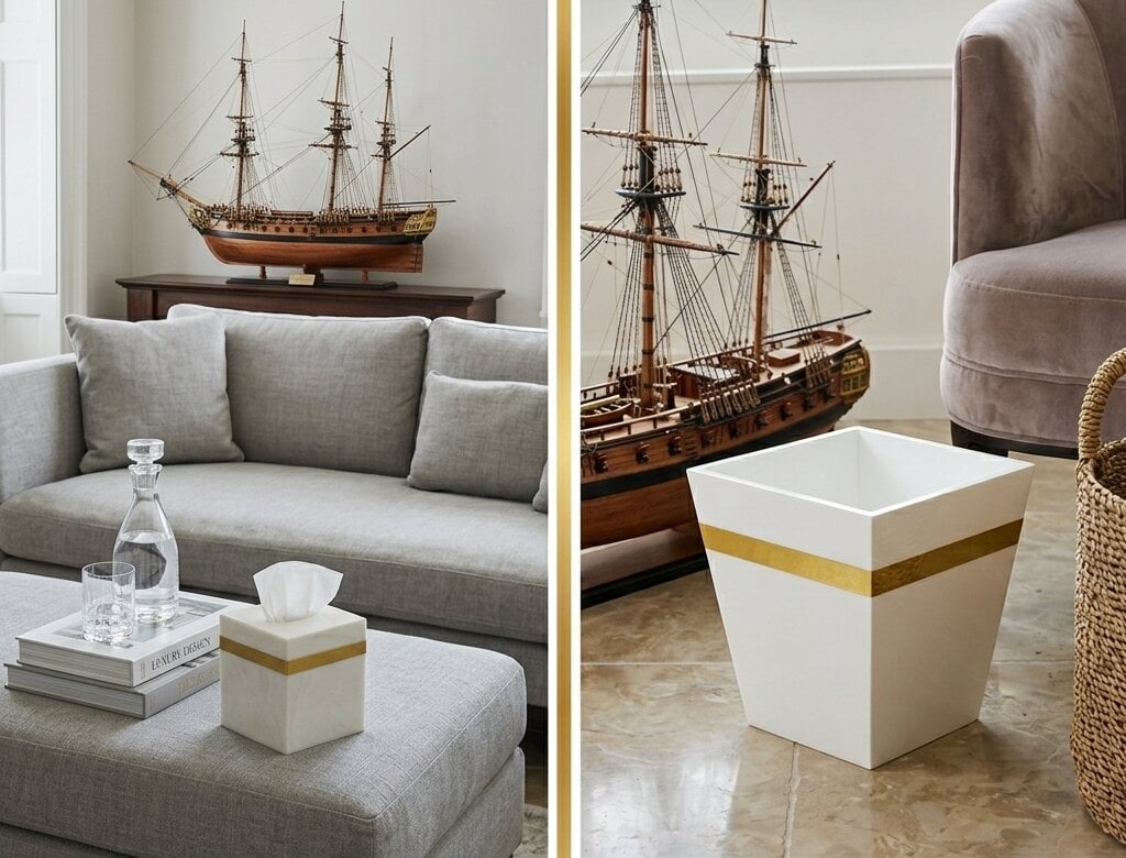 Luxury Set of Tissue Box & Waste Basket - صورة 5