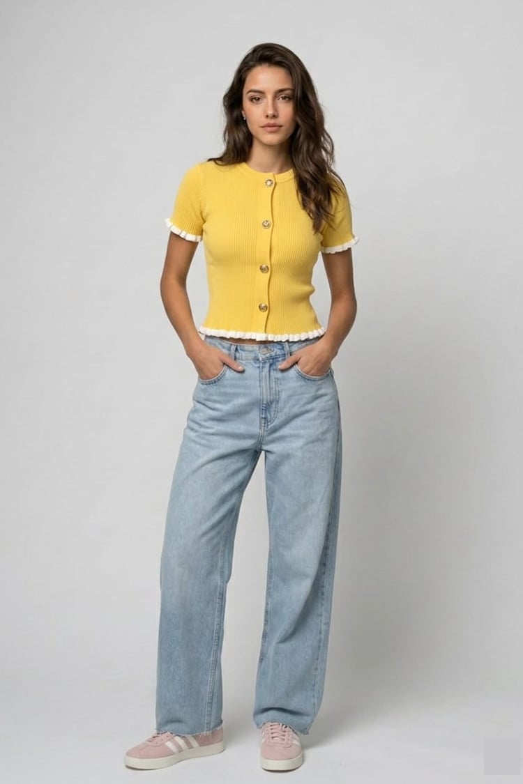 Ruffled ringer knit top - Yellow - Image 2