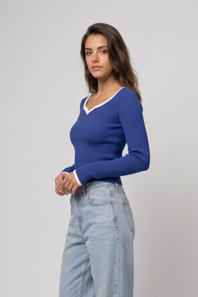 Sweetheart knit top - Blue - Image 2