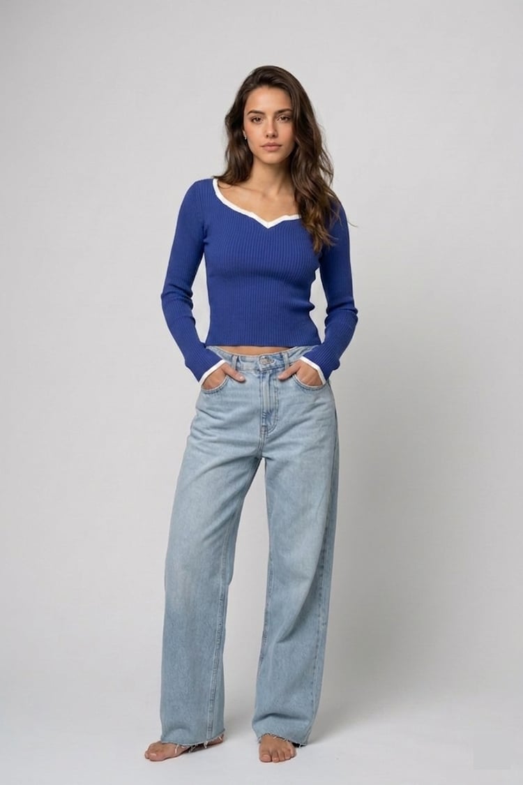 Sweetheart knit top - Blue - Image 1