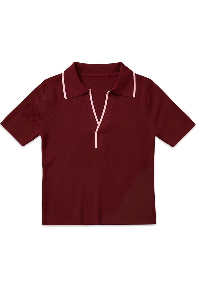 Contrast collar polo - Burgundy - Image 4