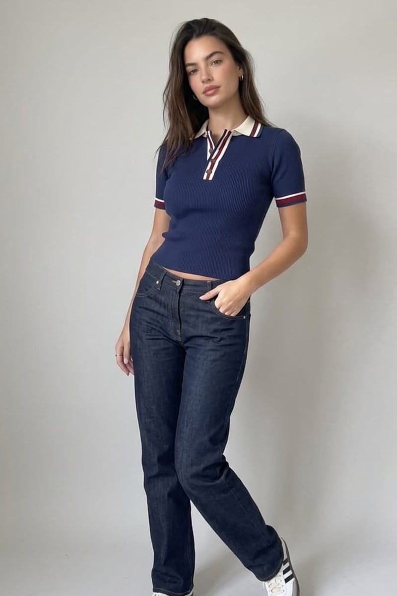 Colored polo v neck - Blue - Image 1