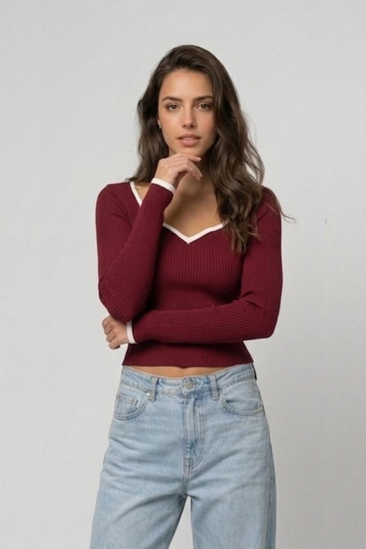 Sweetheart knit top - Red - Image 3