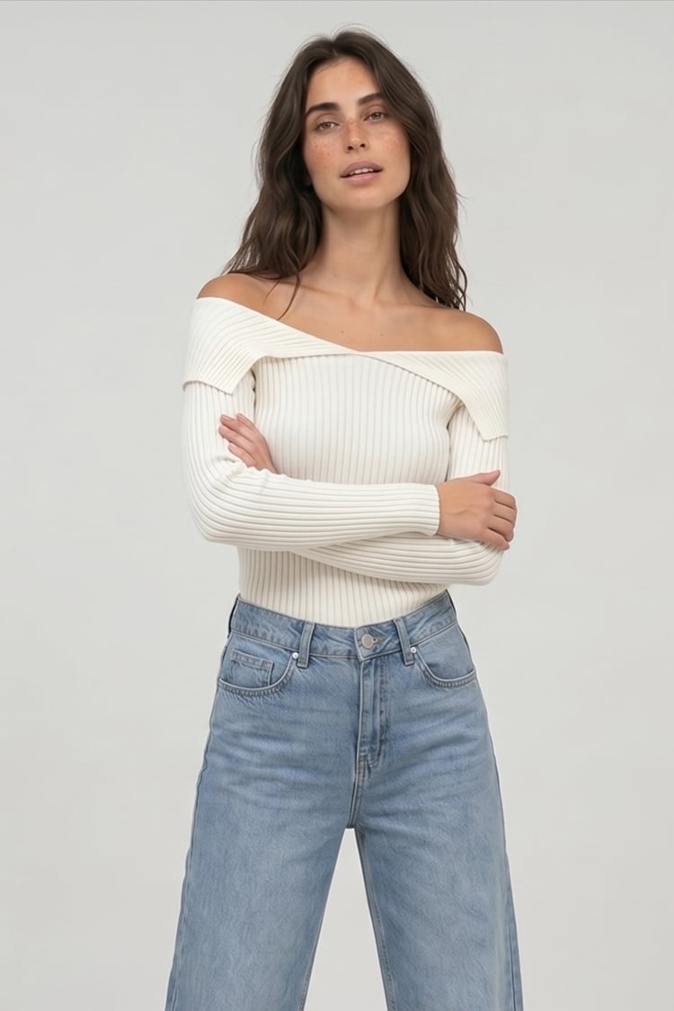 Soft shoulder knit top - White - Image 2