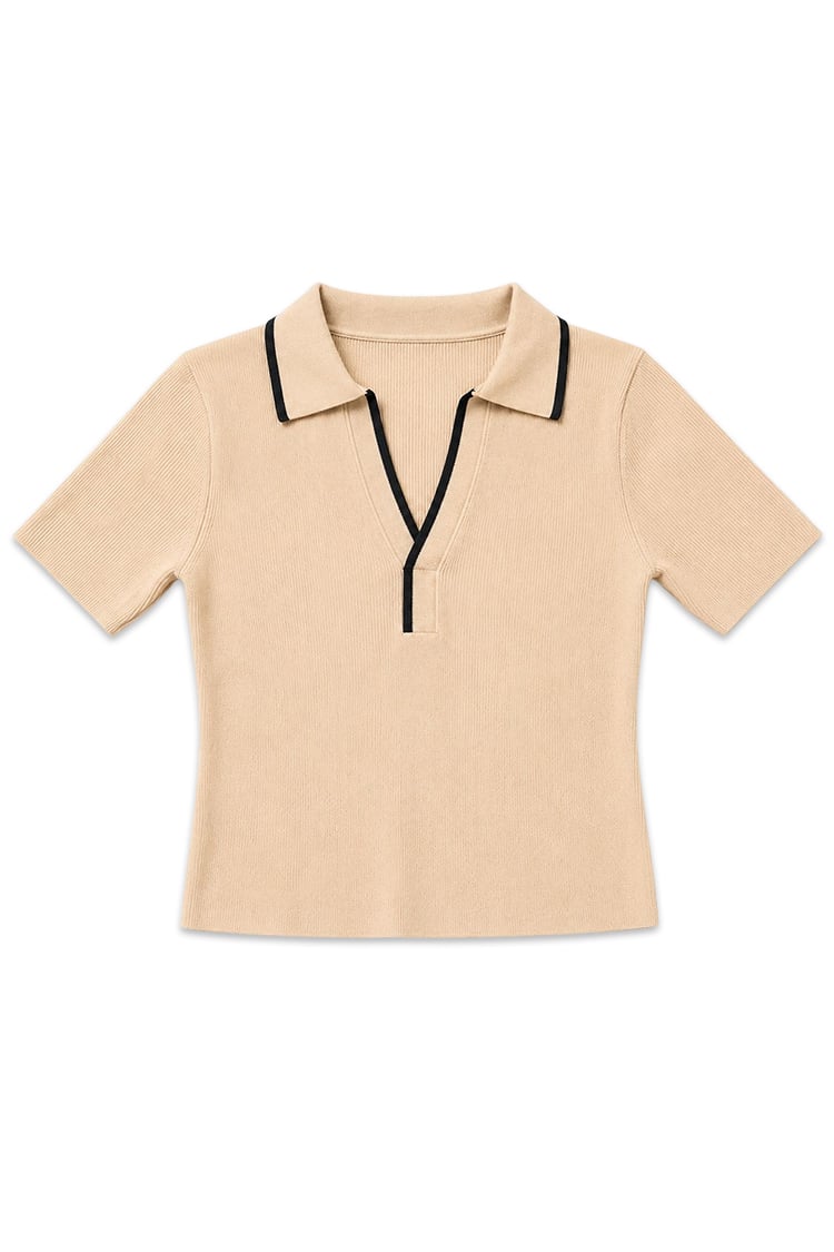 Contrast collar polo - Beige - Image 4