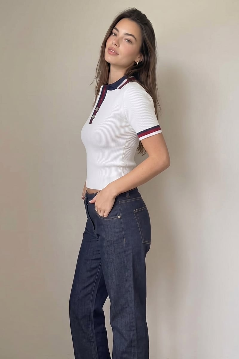 Colored polo v neck - White - Image 2