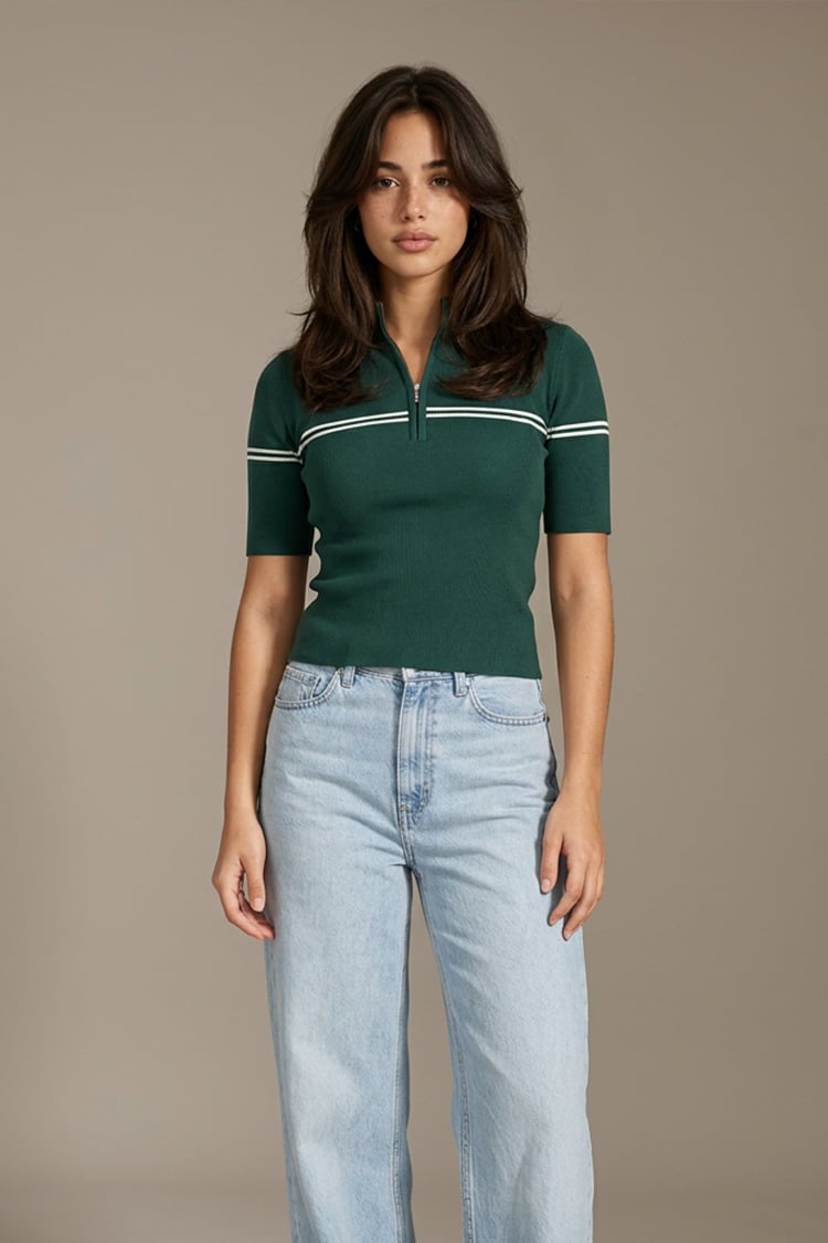 Double stripe zip knit -green - Image 3