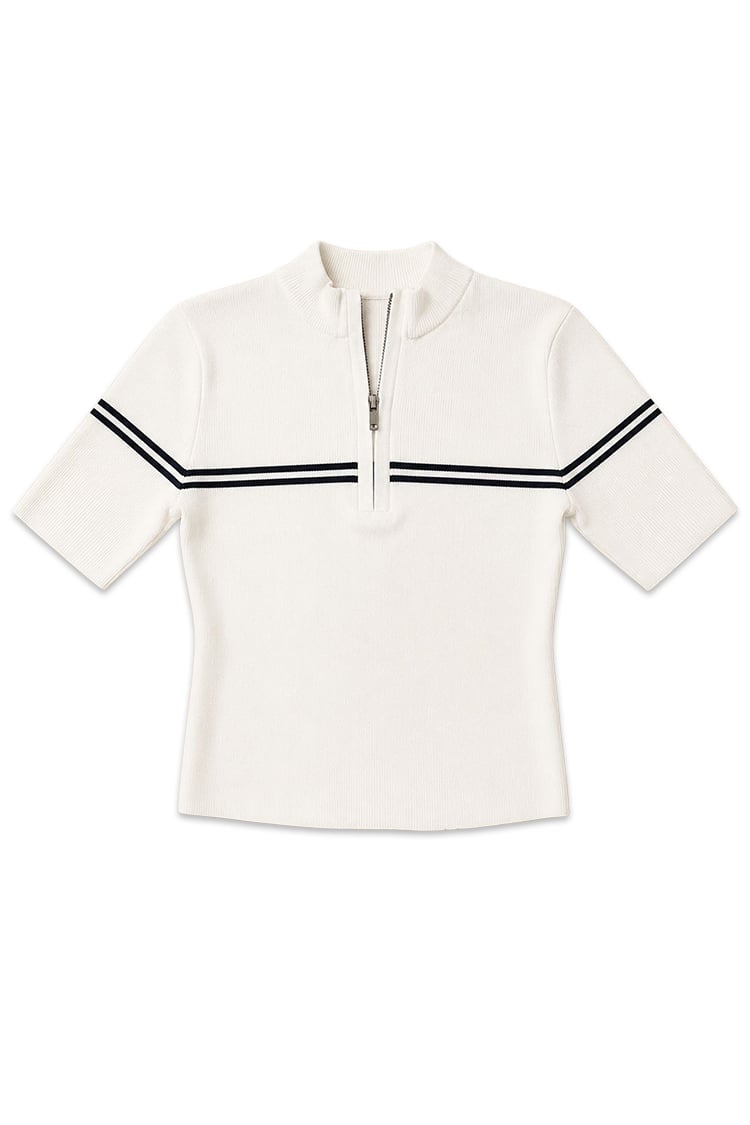 Double stripe zip knit - white - Image 4