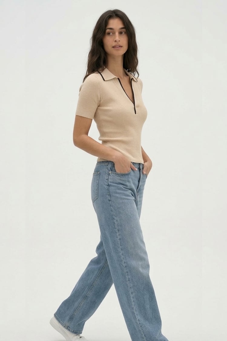 Contrast collar polo - Beige - Image 2