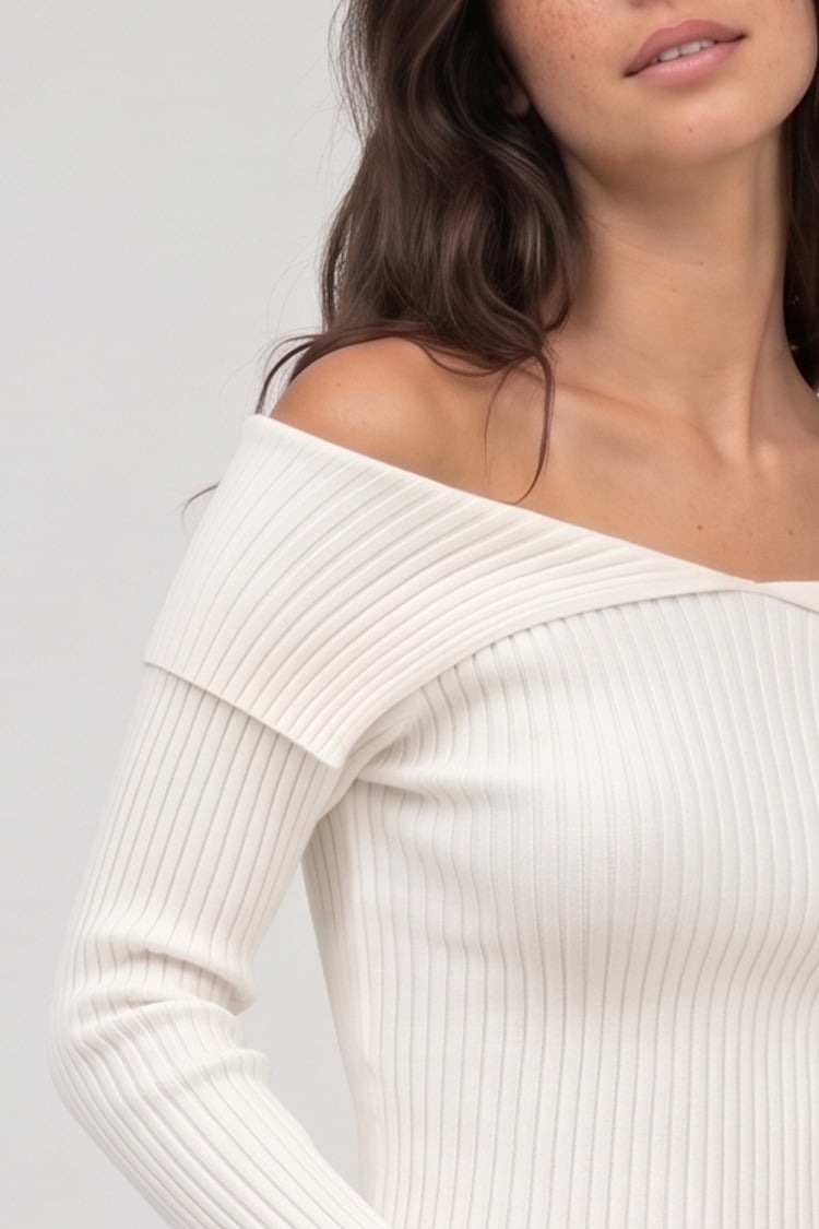 Soft shoulder knit top - White - Image 4