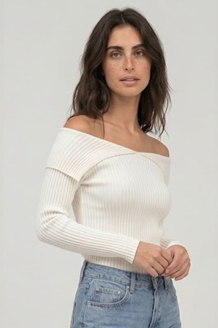 Soft shoulder knit top - White - Image 3