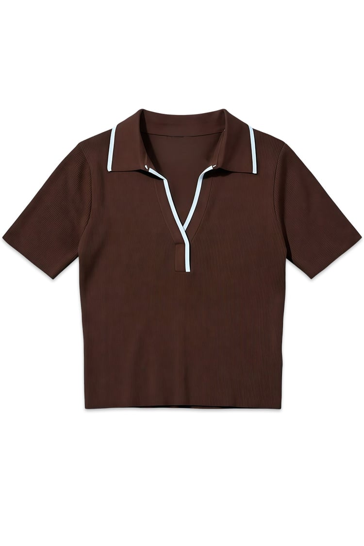 Contrast collar polo - Brown - Image 4