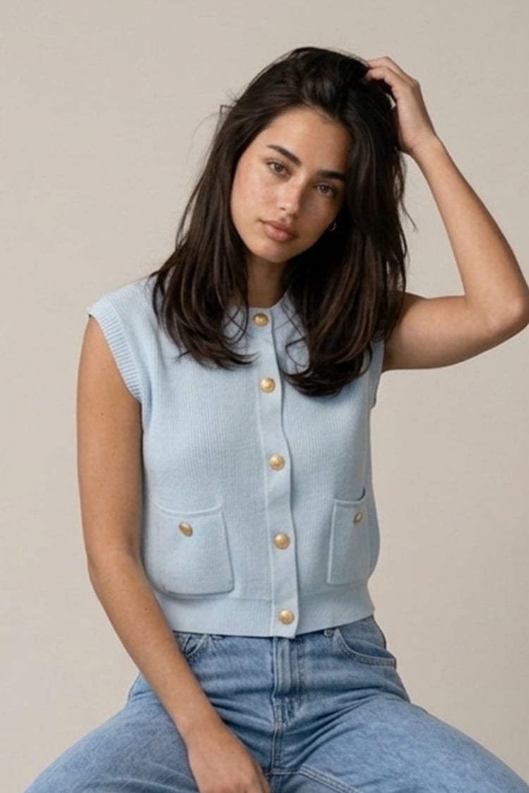 Elle knit vest - baby blue - صورة 3