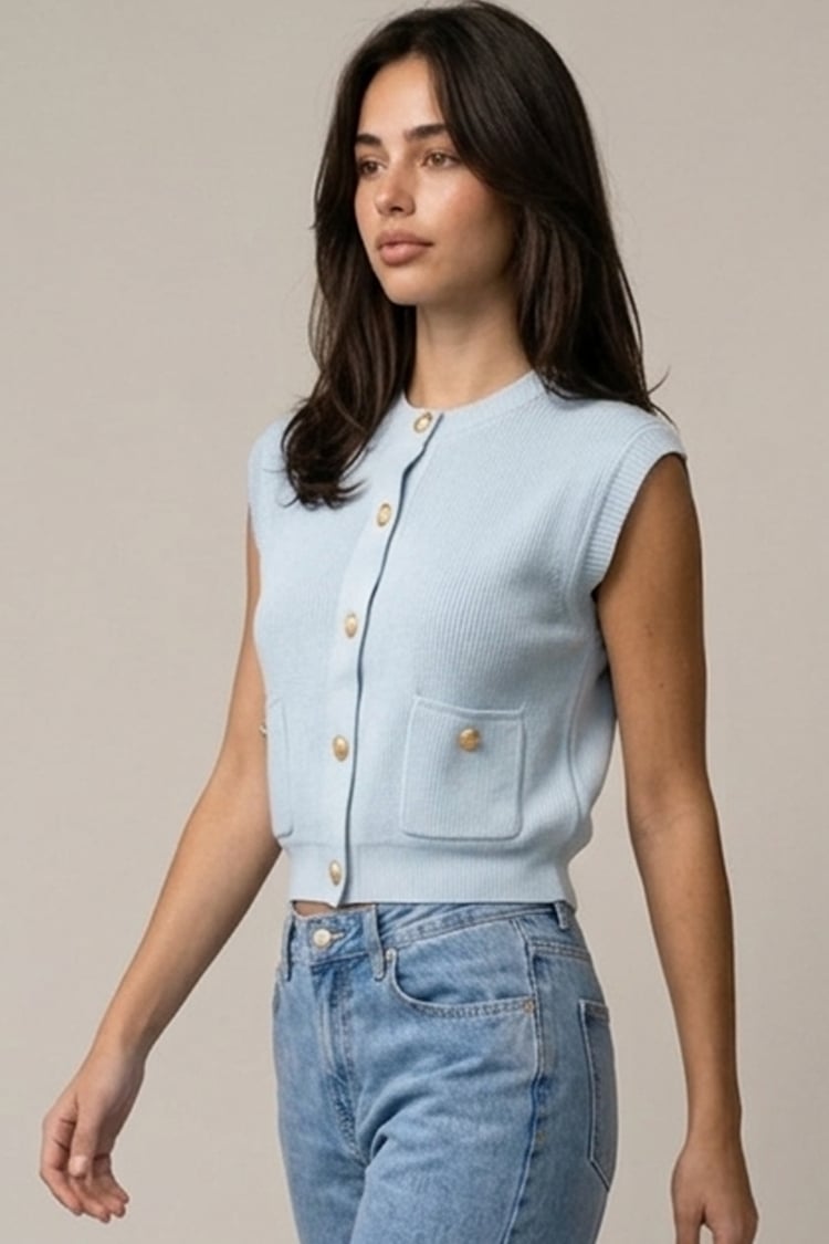 Elle knit vest - baby blue - صورة 4