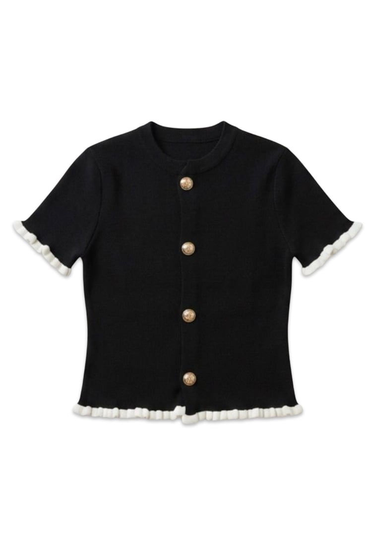 Ruffled ringer knit top - Black - Image 4