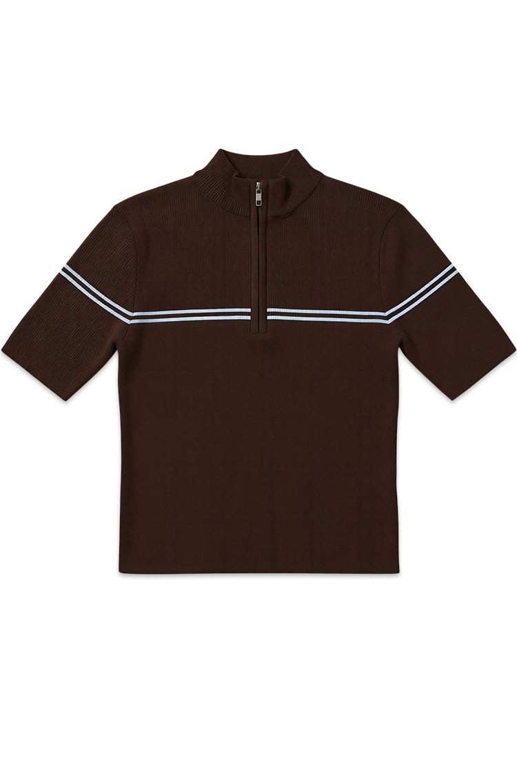 Double stripe zip knit -Brown - Image 4