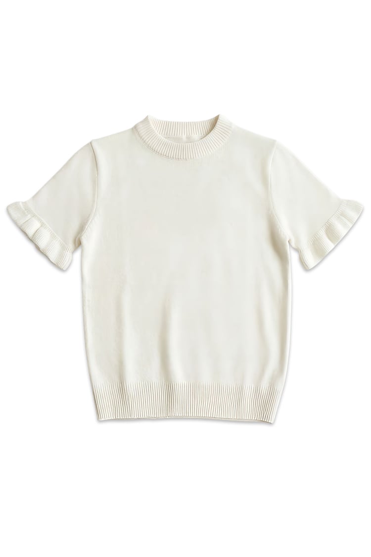 Pastel ruffle knit top-white - Image 4