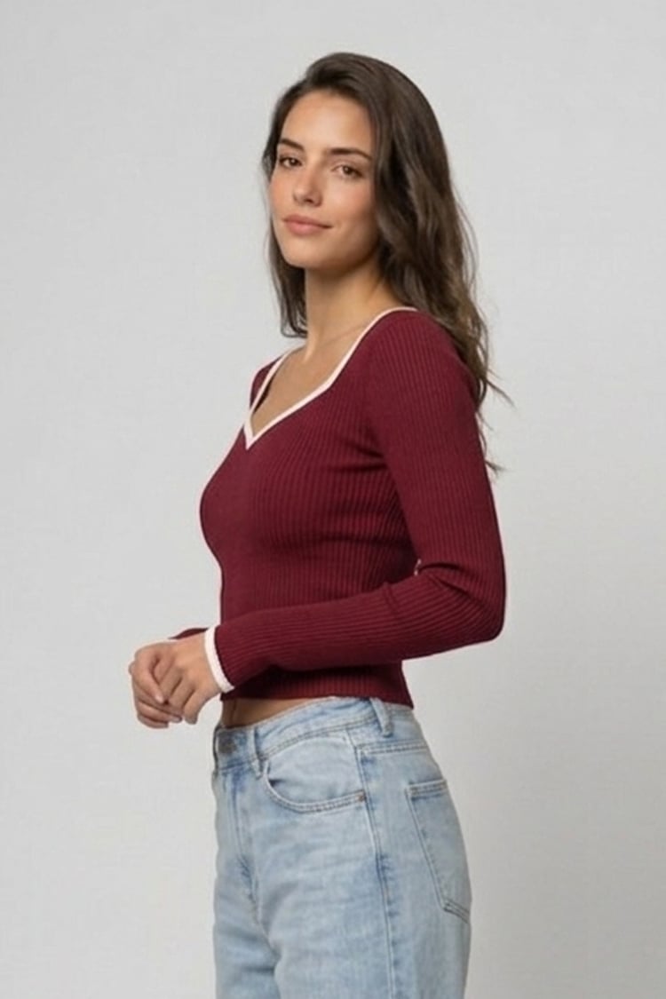 Sweetheart knit top - Red - Image 2