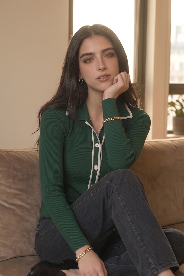 Sleeves polo top - Green - Image 1