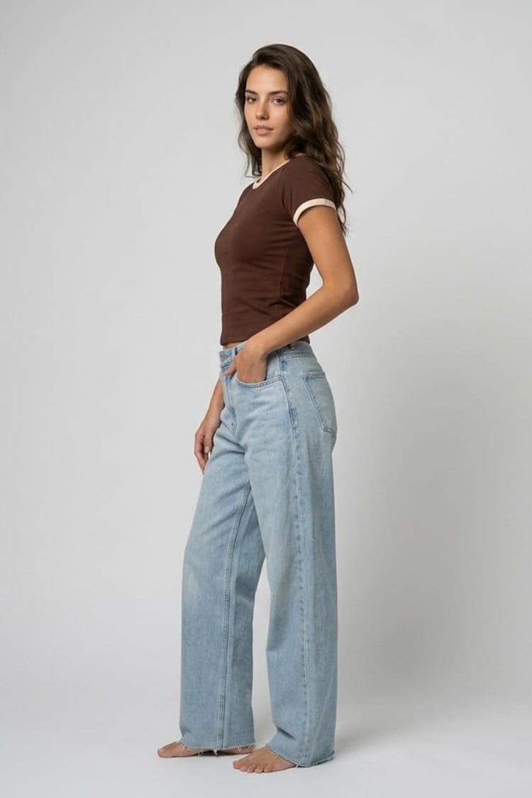 Ringer Baby tee - Brown - Image 1