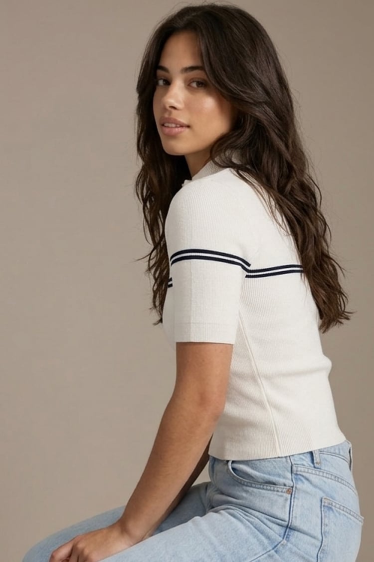 Double stripe zip knit - white - Image 3