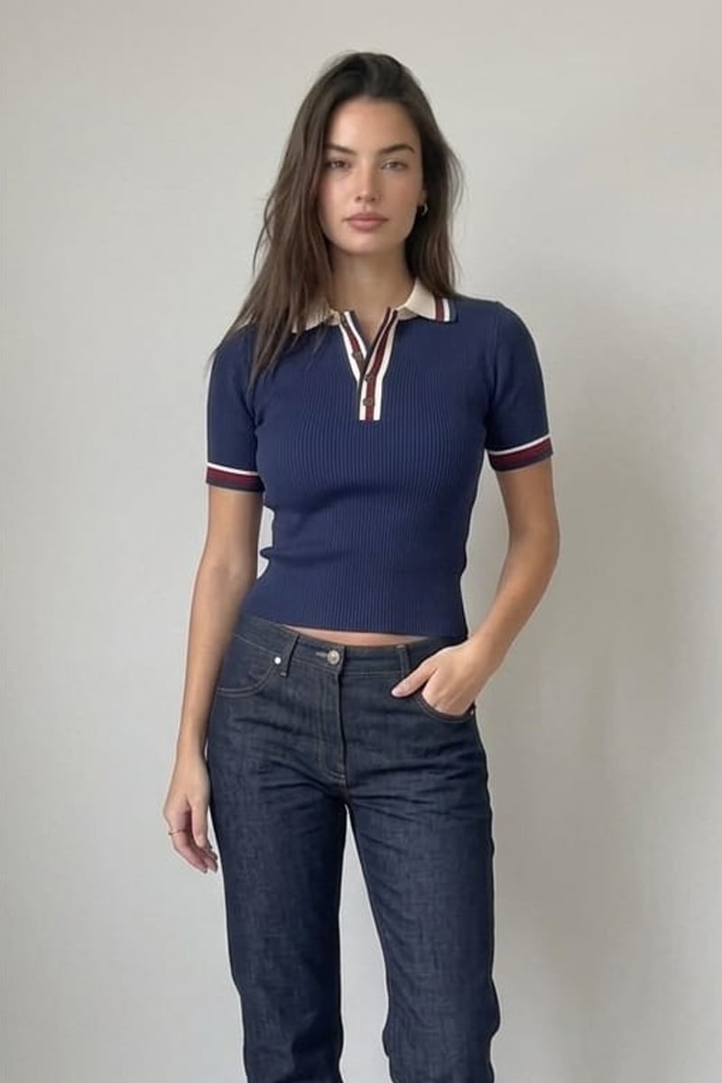 Colored polo v neck - Blue - Image 2