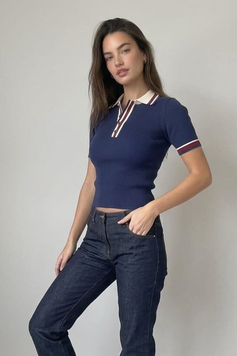 Colored polo v neck - Blue - Image 3