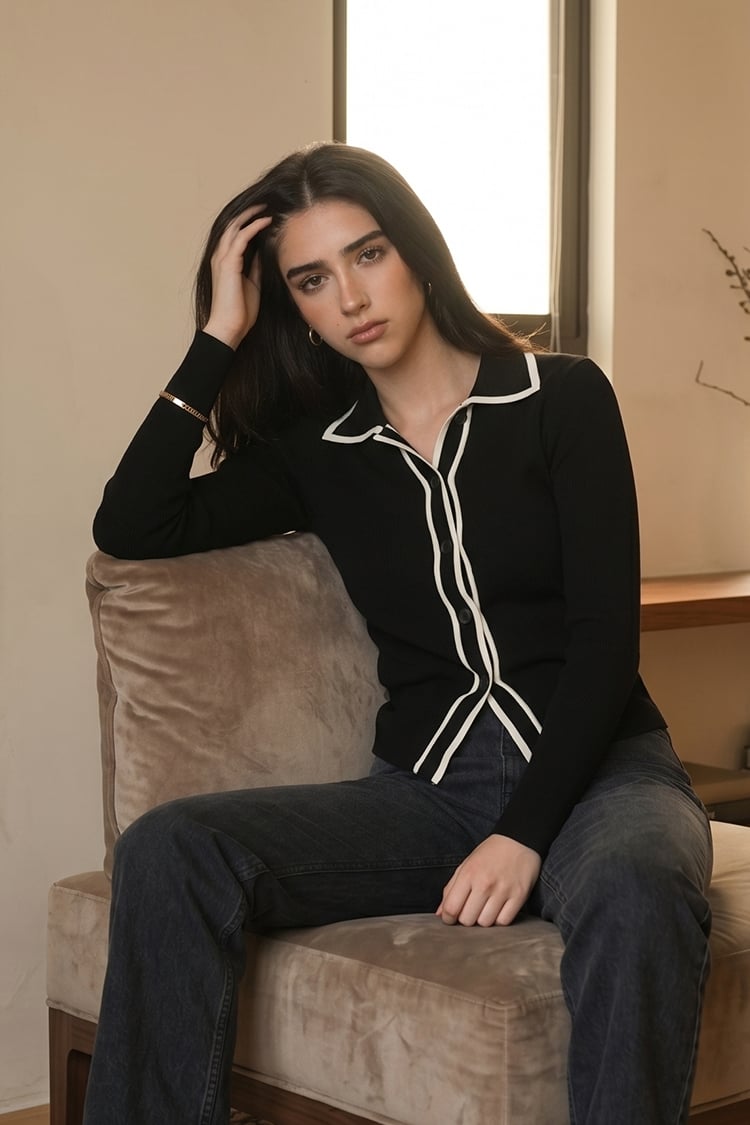 Sleeves polo top - black - Image 1