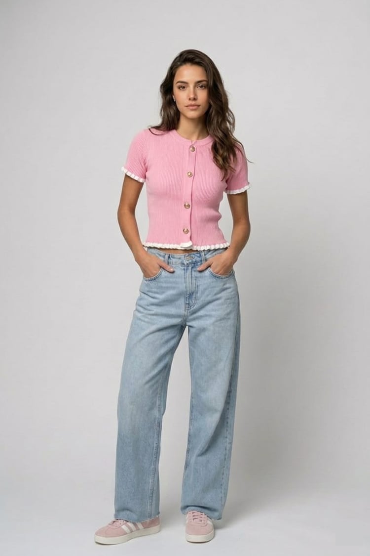 Ruffled ringer knit top - Pink - Image 2