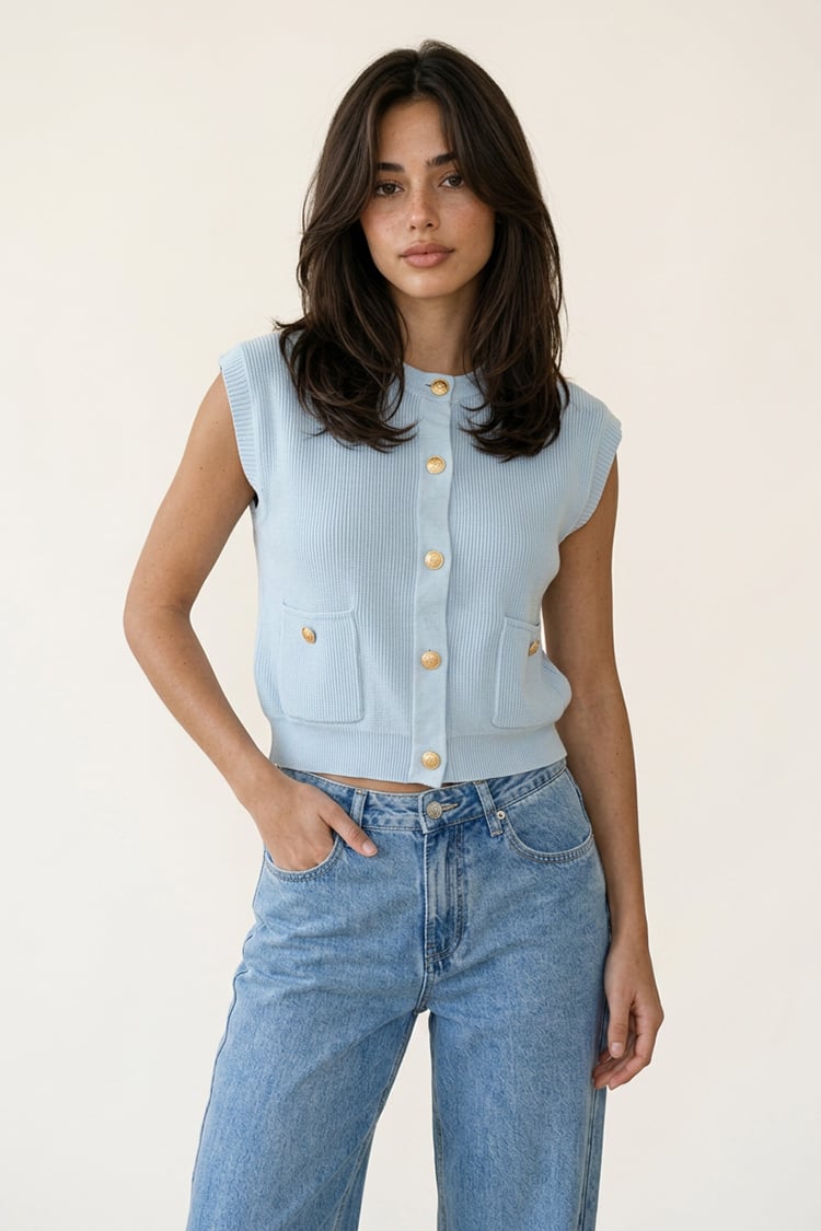 Elle knit vest - baby blue - صورة 2